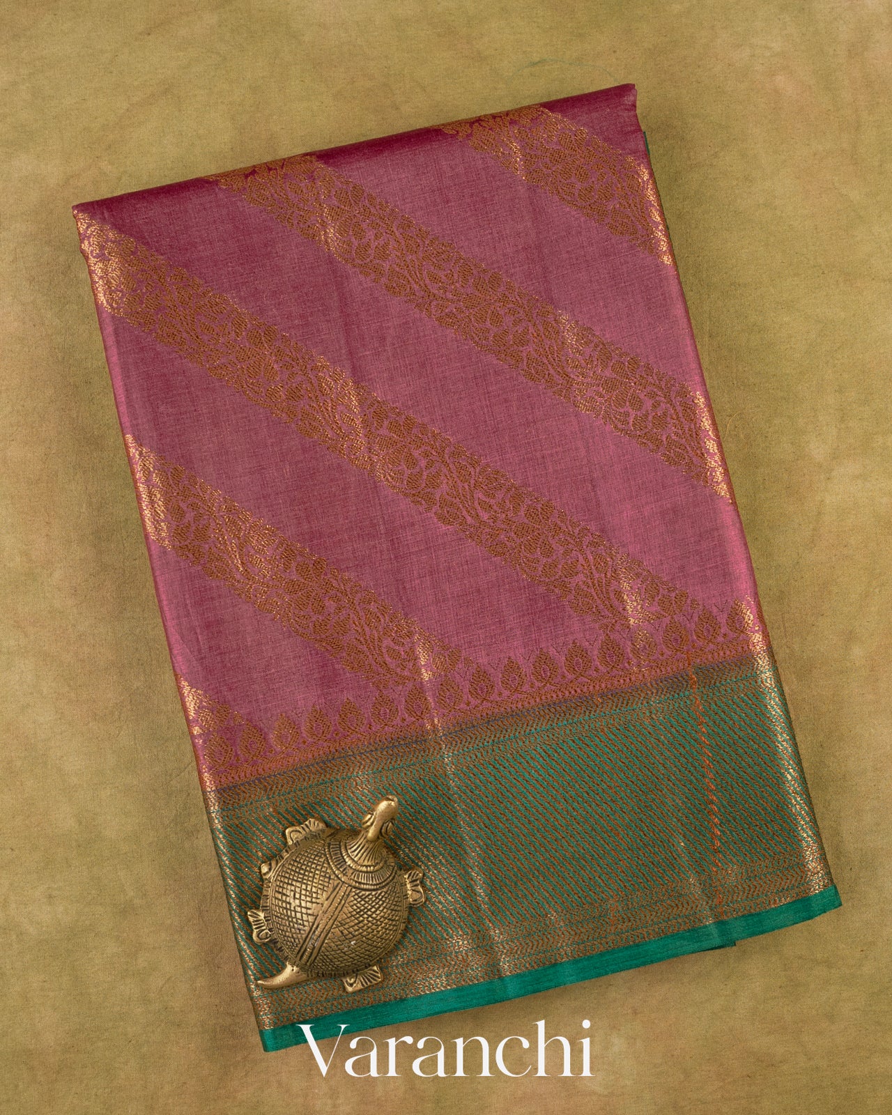 Deep Blush Pink Lehariya Pure Tussar Silk Saree