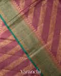 Deep Blush Pink Lehariya Pure Tussar Silk Saree