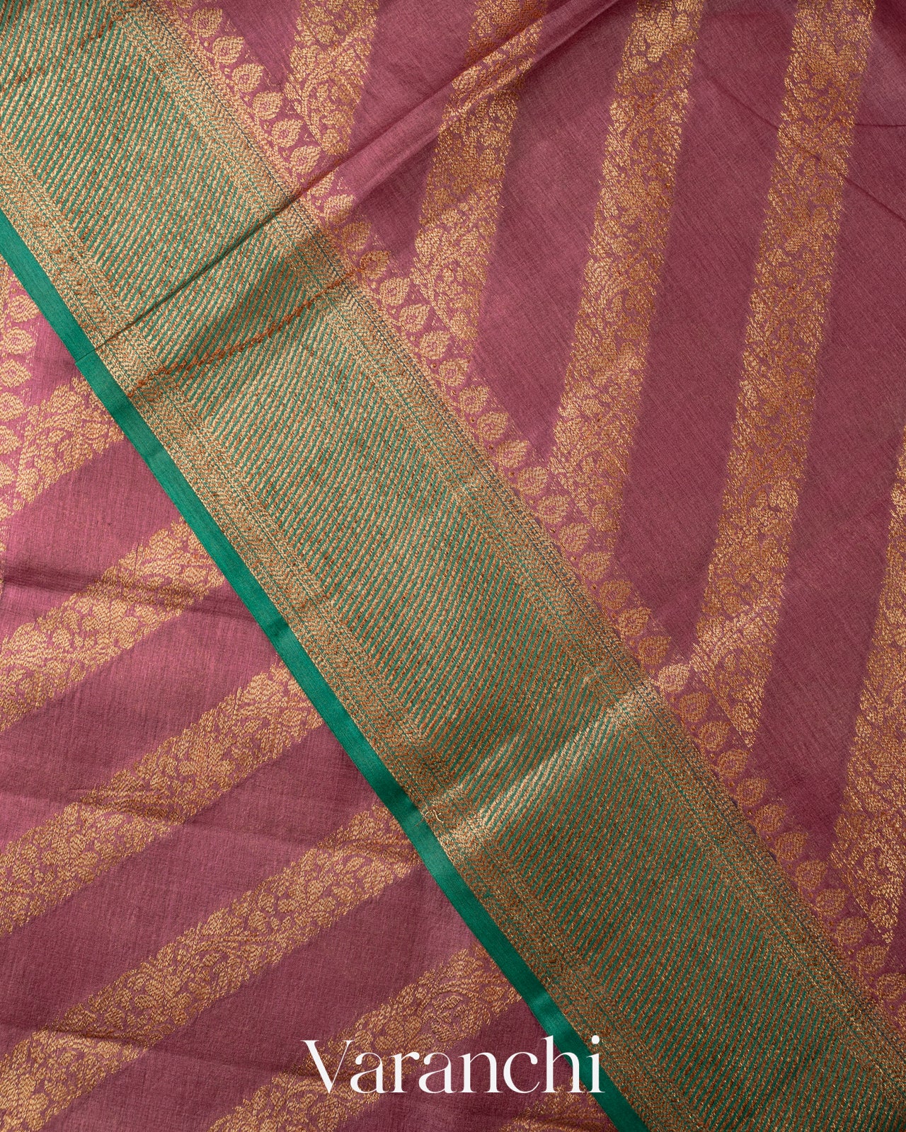 Deep Blush Pink Lehariya Pure Tussar Silk Saree