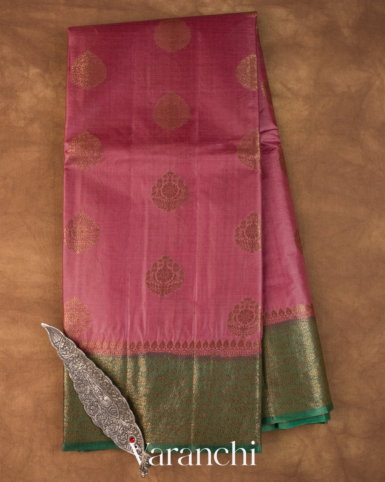 Onion Pink Pure Tussar Silk Saree