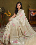 Silver Digital Printed Pure Tussar Tissue Silk Saree