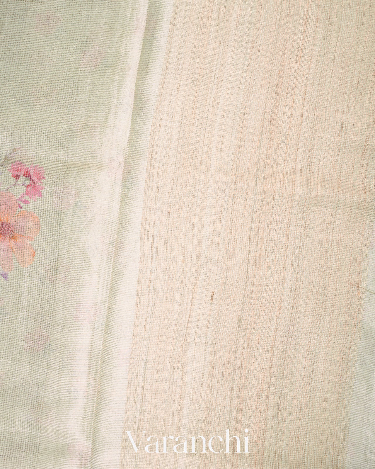 Silver Digital Printed Pure Tussar Tissue Silk Saree