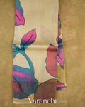 Cream Floral Digital Printed Pure Tussar Silk Saree