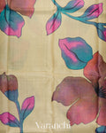 Cream Floral Digital Printed Pure Tussar Silk Saree