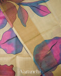 Cream Floral Digital Printed Pure Tussar Silk Saree