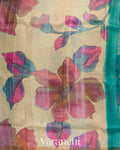 Cream Floral Digital Printed Pure Tussar Silk Saree