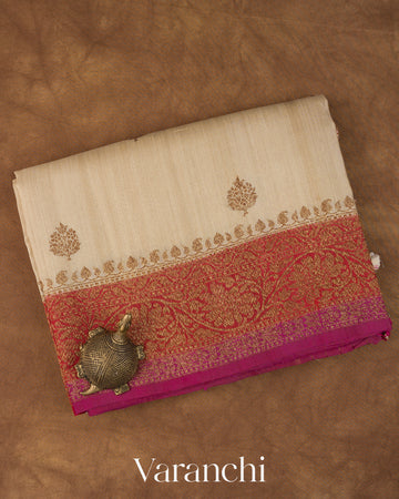 Off-white Pure Tussar Silk Handloom Saree