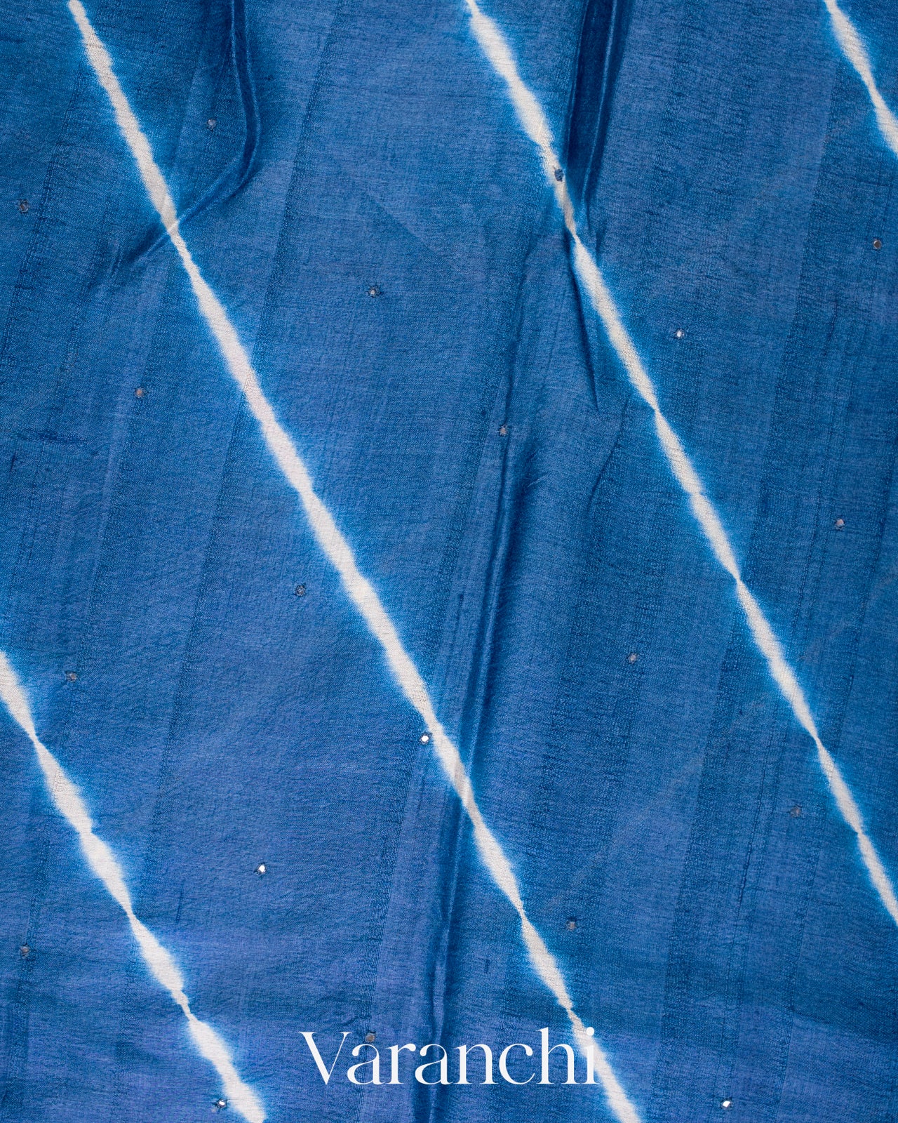 Navy Blue Mirror Hand-Embroidered Pure Tussar Silk Handloom Saree 