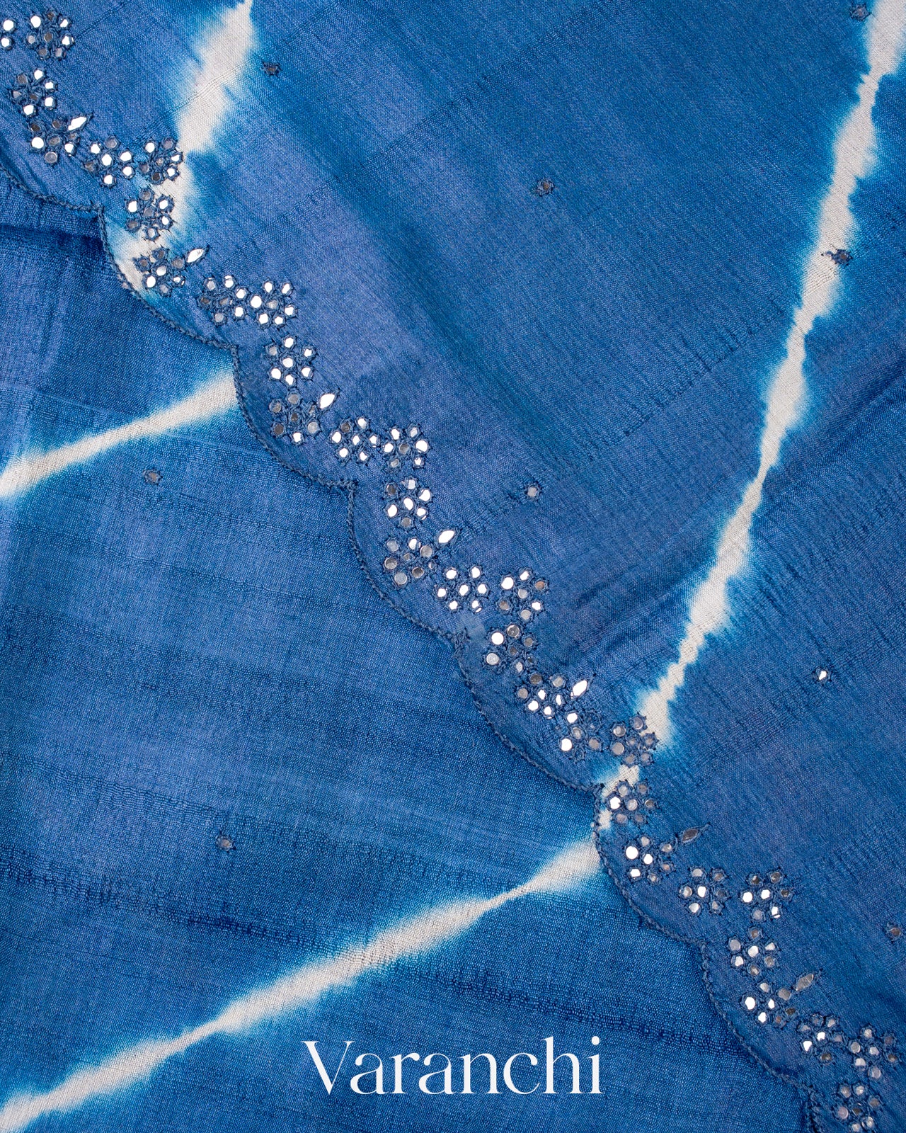 Navy Blue Mirror Hand-Embroidered Pure Tussar Silk Handloom Saree 