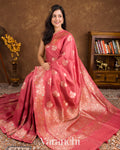 Deep Blush Pink Pure Tussar Georgette Silk Handloom Saree