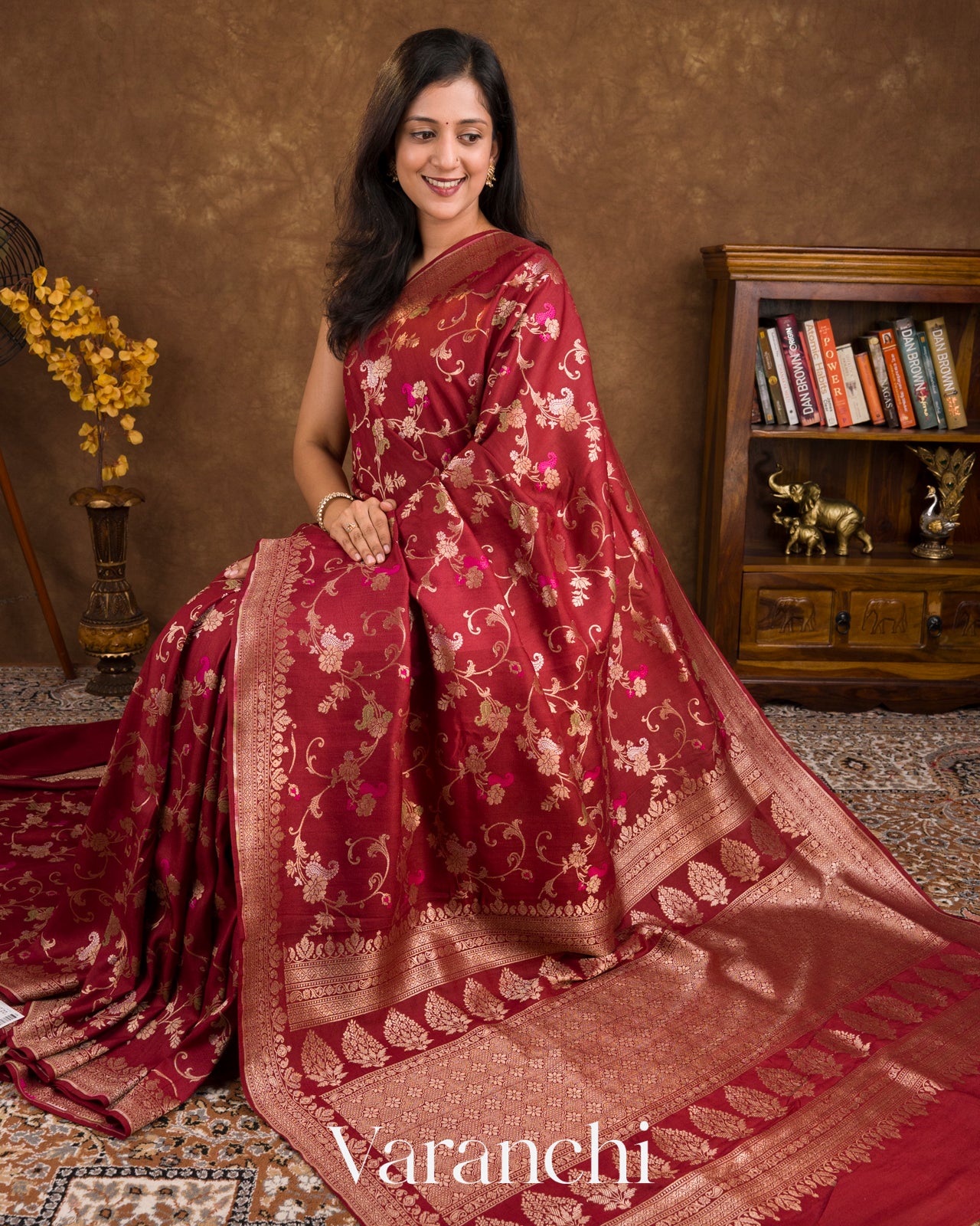 Maroon Pure Tussar Georgette Silk Handloom Saree