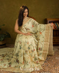 Warm Beige Floral Printed Pure Tussar Silk Saree