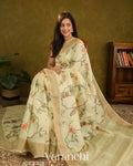 Warm Beige Floral Printed Pure Tussar Silk Saree