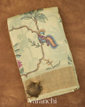 Warm Beige Floral Printed Pure Tussar Silk Saree
