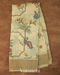 Warm Beige Floral Printed Pure Tussar Silk Saree
