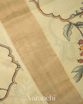 Warm Beige Floral Printed Pure Tussar Silk Saree