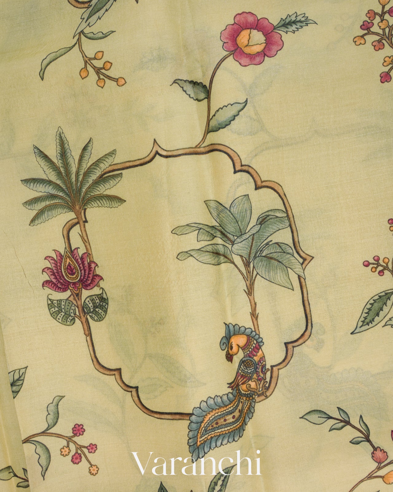 Warm Beige Floral Printed Pure Tussar Silk Saree