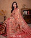 Dusty Orange Floral Printed Pure Tussar Silk Saree