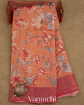 Dusty Orange Floral Printed Pure Tussar Silk Saree