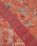 Dusty Orange Floral Printed Pure Tussar Silk Saree
