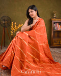 Carrot Orange Mirror Hand-Embroidered Pure Tussar Silk Handloom Saree