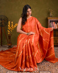 Carrot Orange Mirror Hand-Embroidered Pure Tussar Silk Handloom Saree