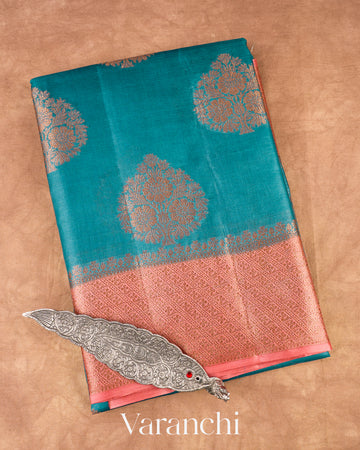 Peacock Blue Pure Tussar Silk Saree