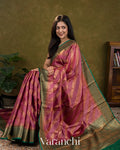 Deep Blush Pink Lehariya Pure Tussar Silk Saree