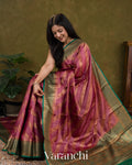 Deep Blush Pink Lehariya Pure Tussar Silk Saree