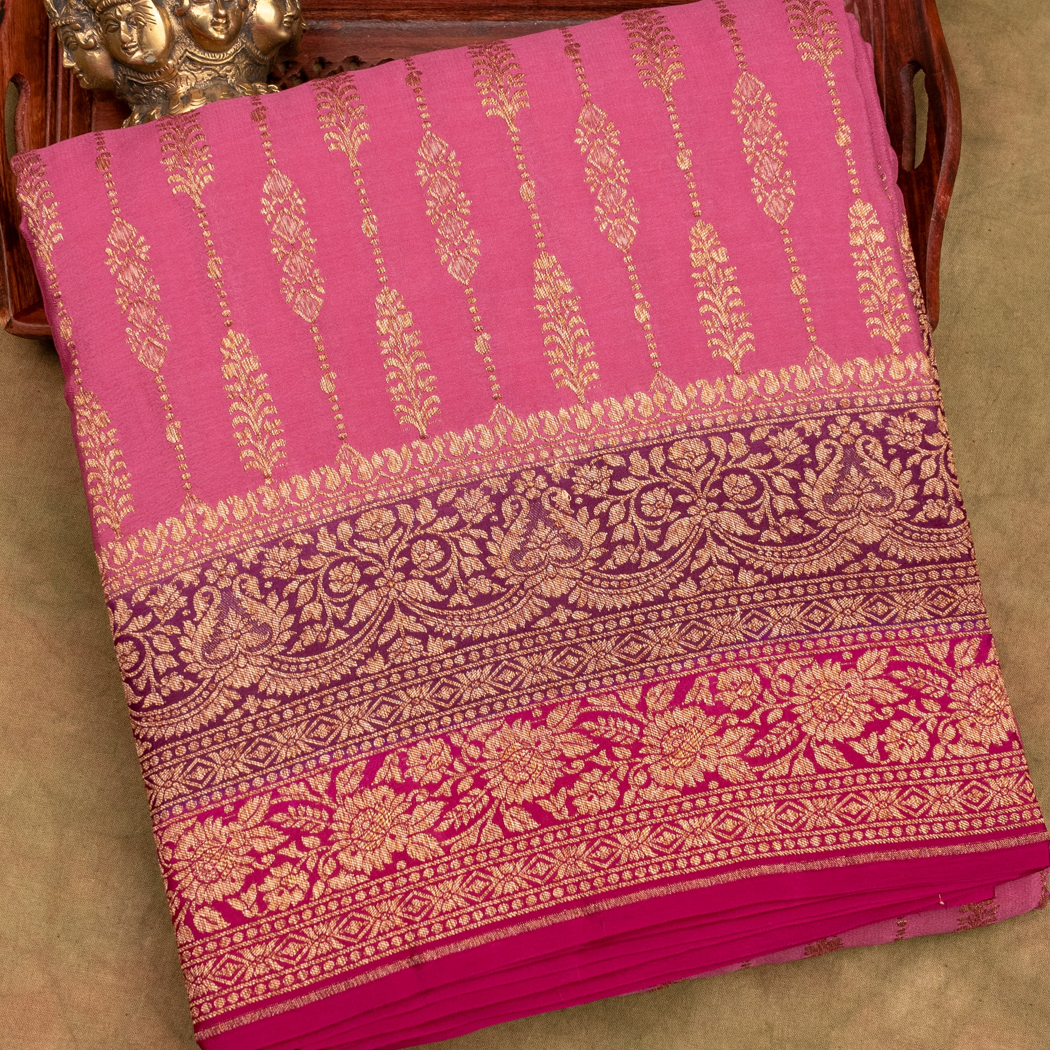 Rose Pink Pure Crepe Silk Handloom Saree