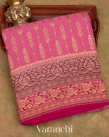 Rose Pink Pure Crepe Silk Handloom Saree