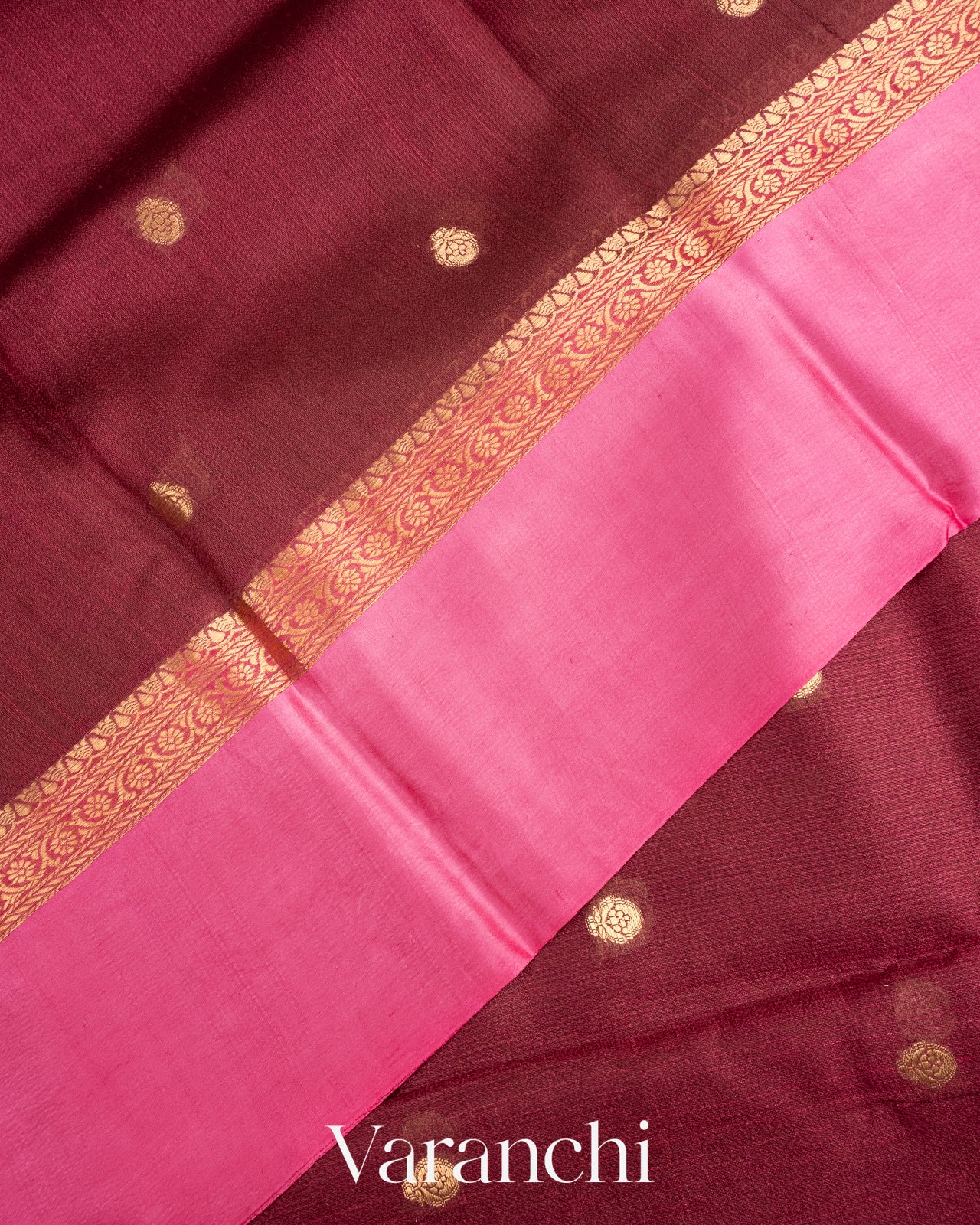 Deep Maroon Pure Tussar Silk Saree