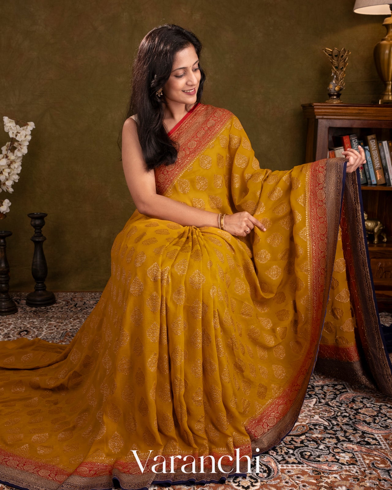 Mustard Yellow Pure Georgette Silk Saree