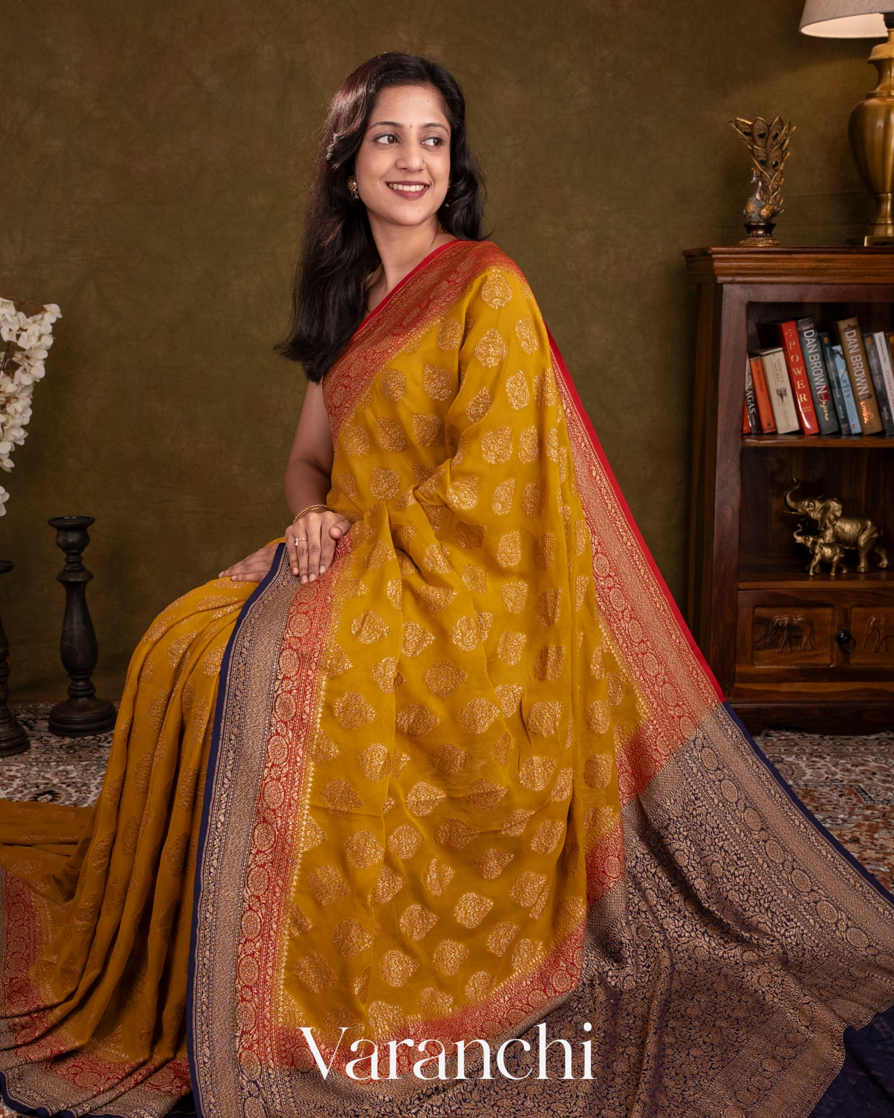 Mustard Yellow Pure Georgette Silk Saree