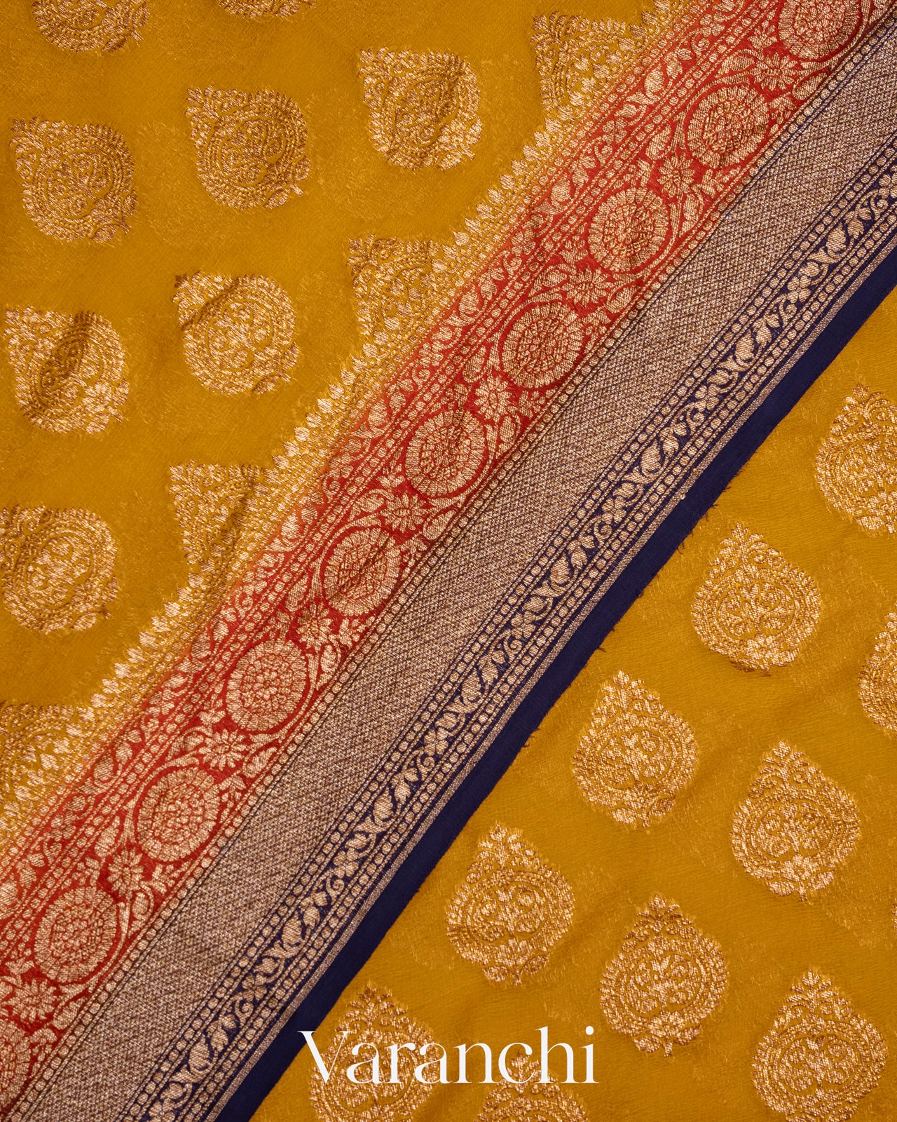 Mustard Yellow Pure Georgette Silk Saree