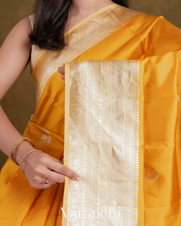 Deep Turmeric Yellow Pure Raw Mango Silk Handloom Saree