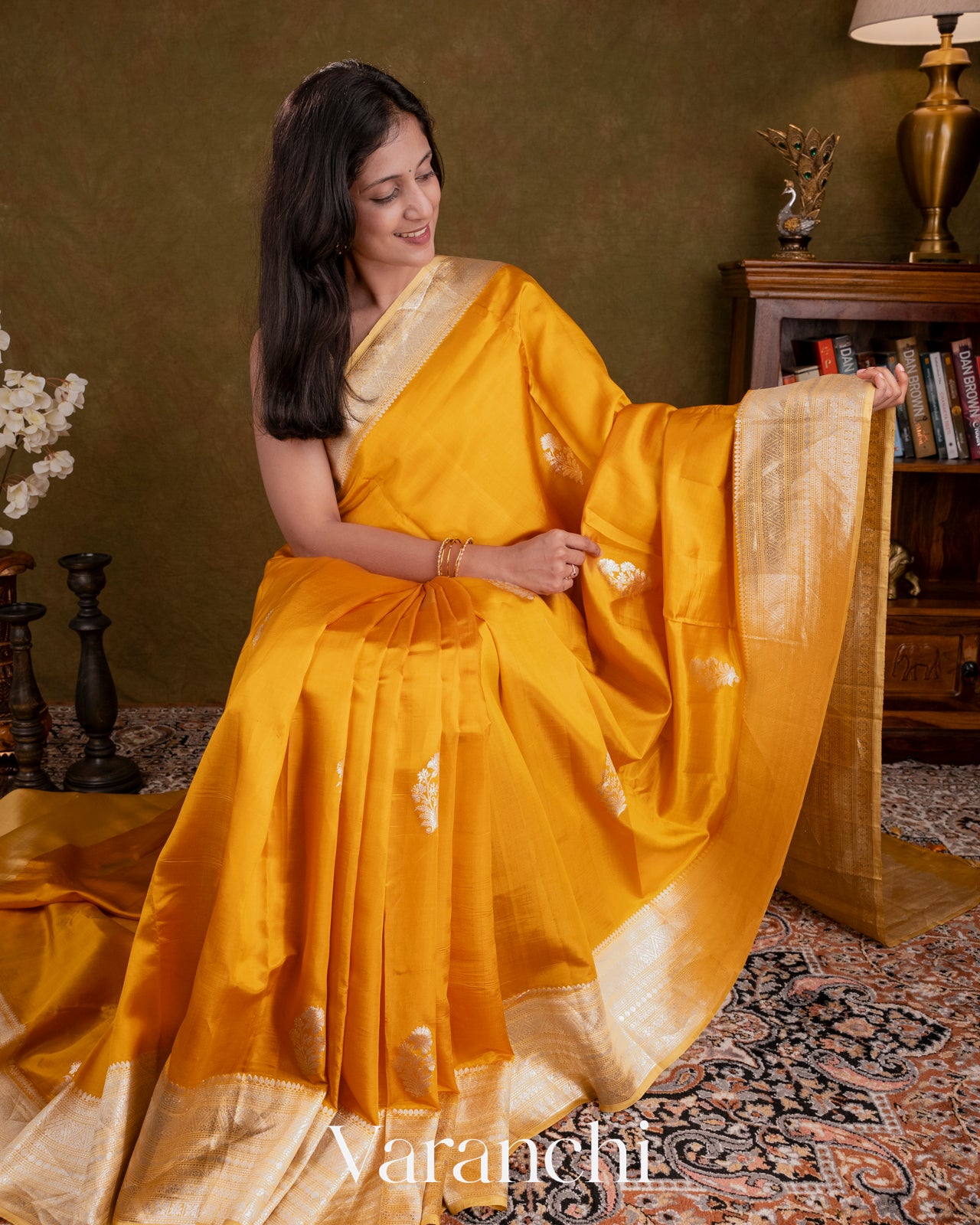 Deep Turmeric Yellow Pure Raw Mango Silk Handloom Saree