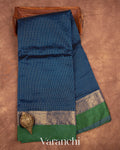 Navy Blue Checkered Pure Katan Silk Saree