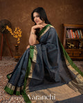 Navy Blue Checkered Pure Katan Silk Saree