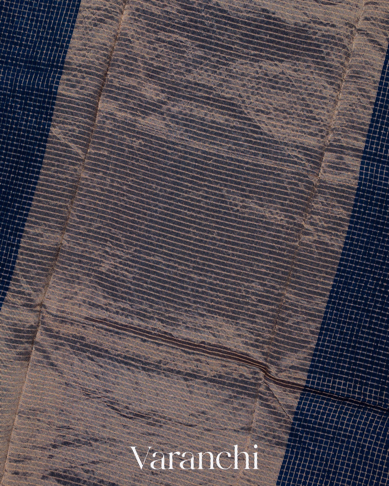 Navy Blue Checkered Pure Katan Silk Saree