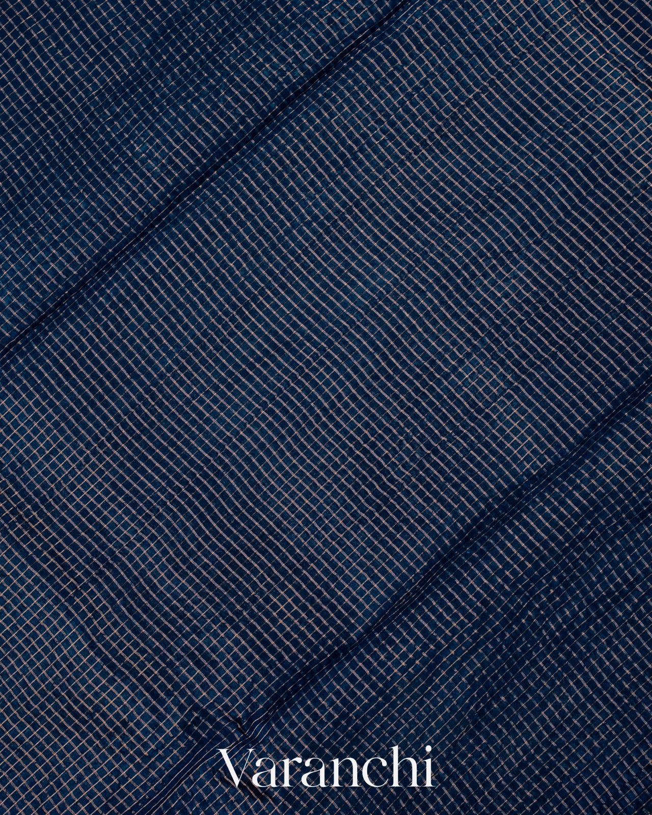 Navy Blue Checkered Pure Katan Silk Saree