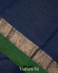 Navy Blue Checkered Pure Katan Silk Saree