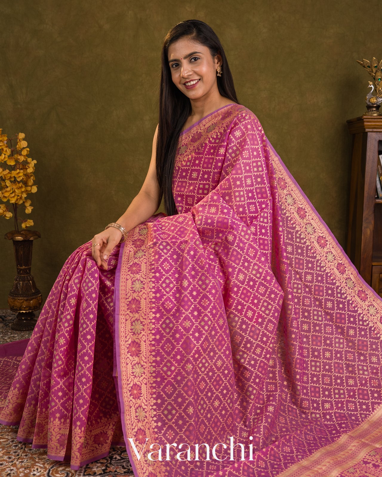 Onion Pink Jamdani Pure Kora Silk Cotton Saree