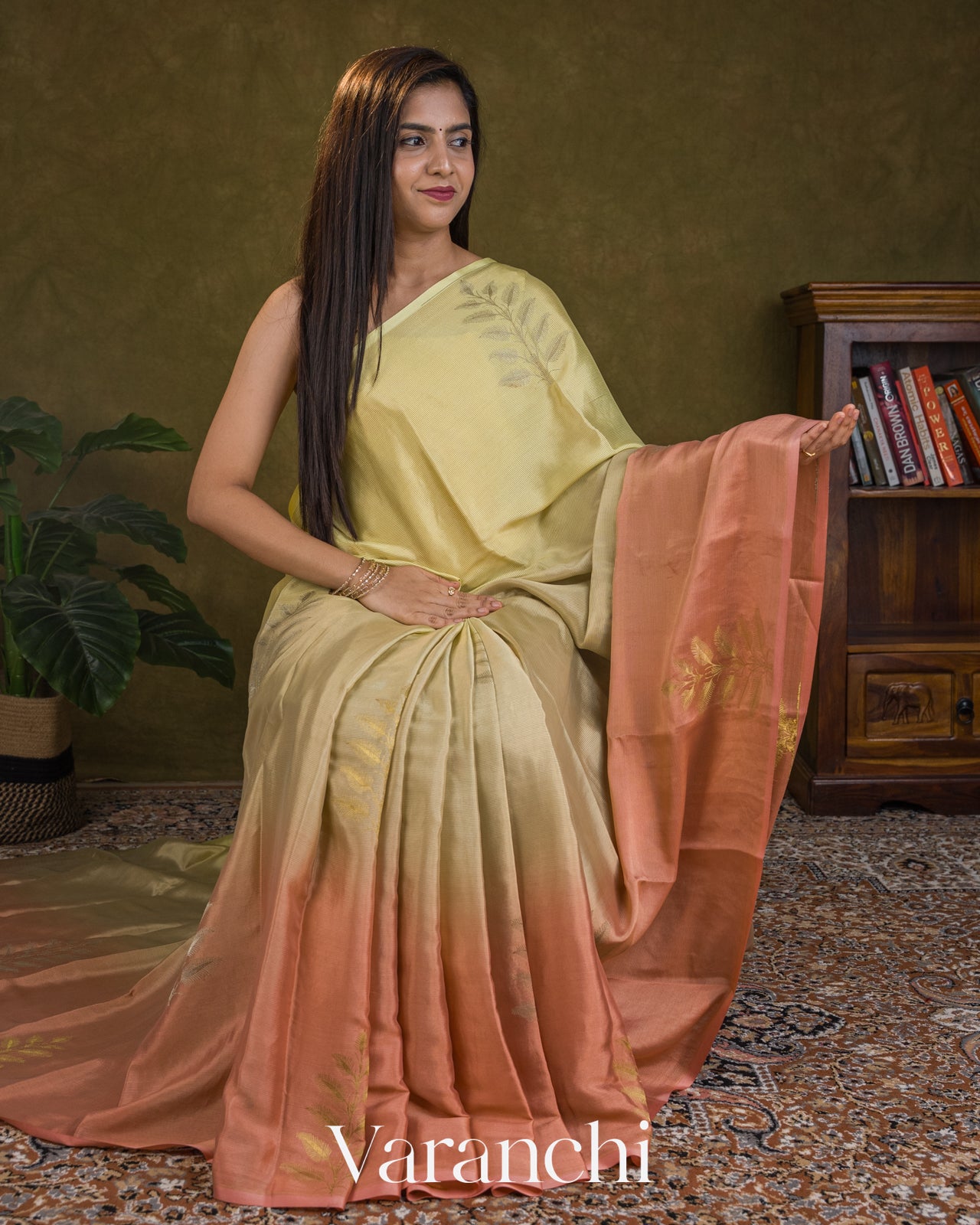 Peach and Light Yellow Ombre-dyed Pure Mysore Crepe Silk Saree