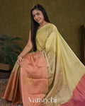 Peach and Light Yellow Ombre-dyed Pure Mysore Crepe Silk Saree