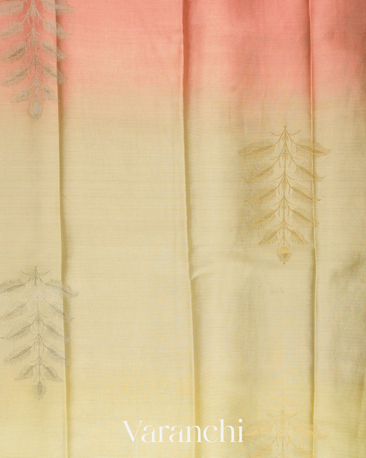 Peach and Light Yellow Ombre-dyed Pure Mysore Crepe Silk Saree