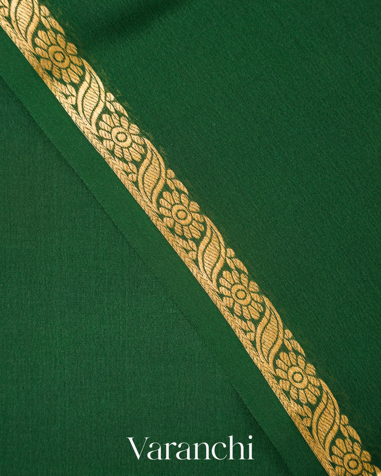 Bottle Green Pure Mysore Crepe Silk Saree