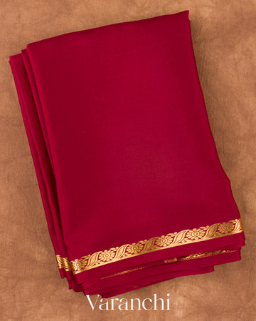Deep Red Pure Mysore Crepe Silk Saree