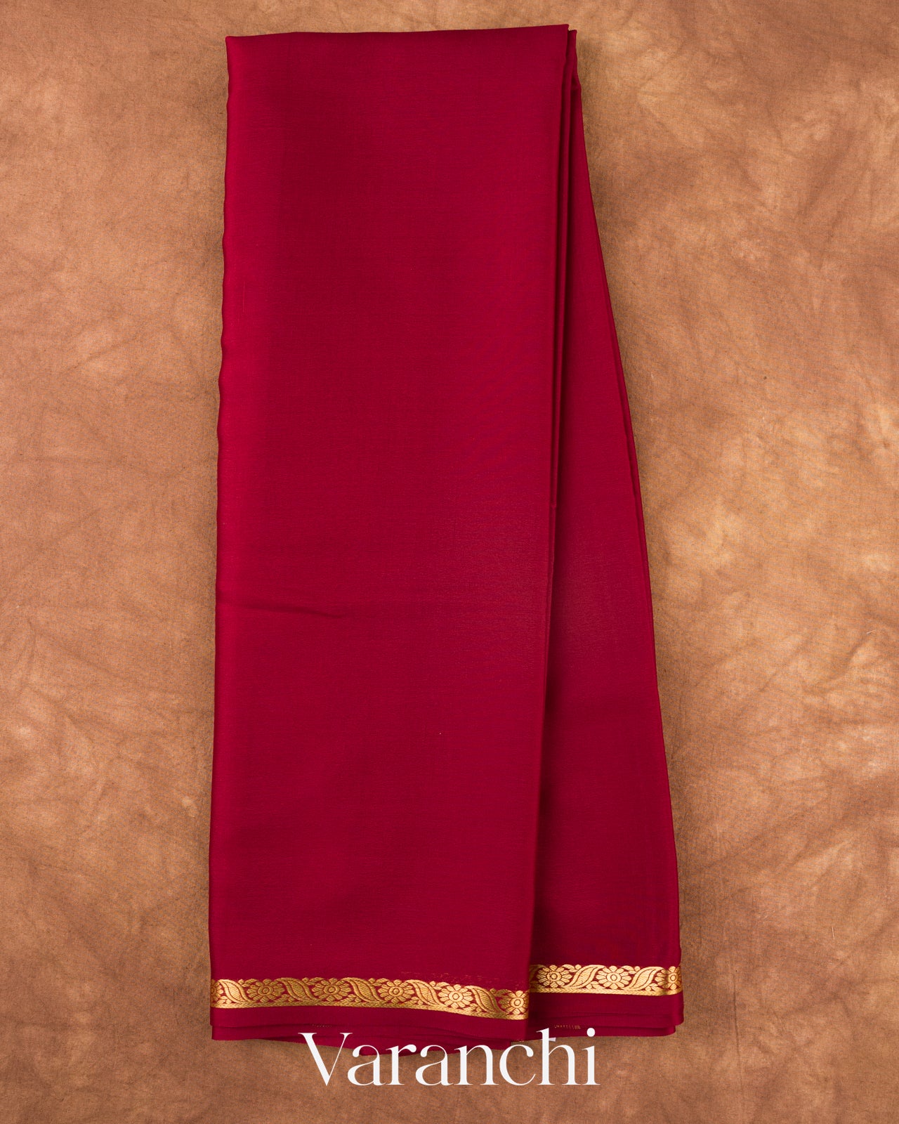 Deep Red Pure Mysore Crepe Silk Saree