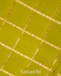 Lime Green Checkered Pure Mysore Crepe Silk Saree